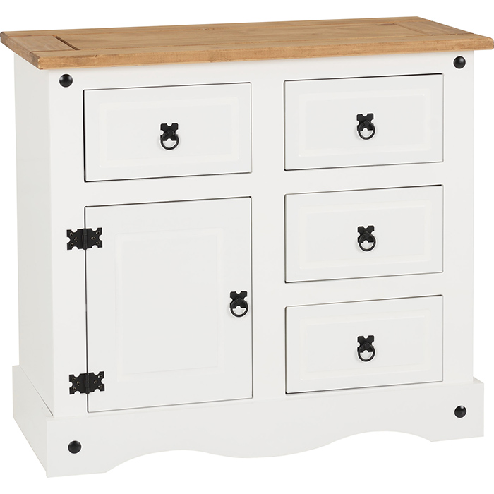 Corona 1 Door 4 Drawer Sideboard In White & Waxed Pine - Click Image to Close